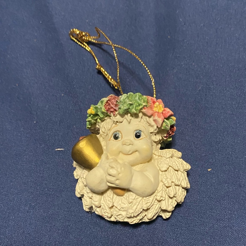 Dreamsicle Cherubic Angel Ornament with Floral Crown
